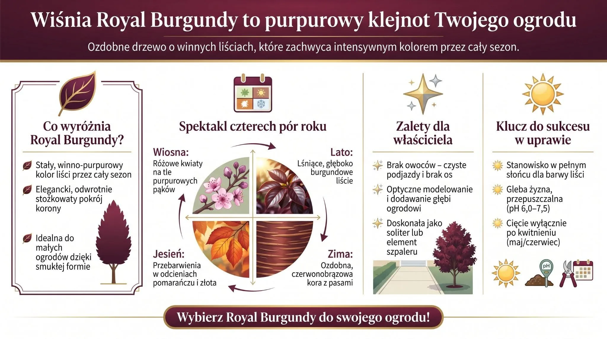 Wiśnia Royal Burgundy to purpurowy klejnot Twojego ogrodu
